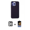MARSİLYAN™- iPhone 15 Pro Max Kılıf Ahenk Serisi - Siyah Buffer Hayalet Cam Ekran Koruyucu + PVD Metal Kamera Lens - GS