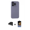 MARSİLYAN™- iPhone 15 Pro Max Kılıf Ahenk Serisi - Siyah Buffer Hayalet Cam Ekran Koruyucu + Gümüş Raze Metal Kamera Lens