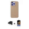 MARSİLYAN™- iPhone 15 Pro Max Kılıf Ahenk Serisi - Siyah Buffer Hayalet Cam Ekran Koruyucu + Gümüş Raze Metal Kamera Lens