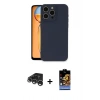 MARSİLYAN™- iPhone 15 Pro Max Kılıf Ahenk Serisi - Siyah Buffer Hayalet Cam Ekran Koruyucu + Gümüş Raze Metal Kamera Lens