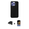 MARSİLYAN™- iPhone 15 Pro Max Kılıf Ahenk Serisi - Siyah Buffer Hayalet Cam Ekran Koruyucu + Gümüş Raze Metal Kamera Lens