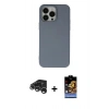 MARSİLYAN™- iPhone 15 Pro Max Kılıf Ahenk Serisi - Siyah Buffer Hayalet Cam Ekran Koruyucu + Gümüş Raze Metal Kamera Lens
