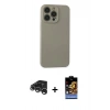 MARSİLYAN™- iPhone 15 Pro Max Kılıf Ahenk Serisi - Siyah Buffer Hayalet Cam Ekran Koruyucu + Gümüş Raze Metal Kamera Lens
