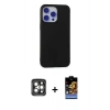 MARSİLYAN™- iPhone 15 Pro Max Kılıf Ahenk Serisi - Siyah Buffer Hayalet Cam Ekran Koruyucu + PVD Metal Kamera Lens - GI