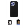 MARSİLYAN™- iPhone 15 Pro Max Kılıf Ahenk Serisi - Siyah Buffer Hayalet Cam Ekran Koruyucu + PVD Metal Kamera Lens - TU