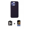 MARSİLYAN™- iPhone 15 Pro Max Kılıf Ahenk Serisi - Siyah Buffer Hayalet Cam Ekran Koruyucu + PVD Metal Kamera Lens - TU
