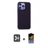 MARSİLYAN™- iPhone 15 Pro Max Kılıf Ahenk Serisi - Siyah Buffer Hayalet Cam Ekran Koruyucu + PVD Metal Kamera Lens - GI