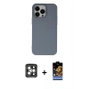 MARSİLYAN™- iPhone 15 Pro Max Kılıf Ahenk Serisi - Siyah Buffer Hayalet Cam Ekran Koruyucu + PVD Metal Kamera Lens - GI
