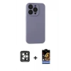 MARSİLYAN™- iPhone 15 Pro Max Kılıf Ahenk Serisi - Siyah Buffer Hayalet Cam Ekran Koruyucu + PVD Metal Kamera Lens - GI