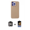 MARSİLYAN™- iPhone 15 Pro Max Kılıf Ahenk Serisi - Siyah Buffer Hayalet Cam Ekran Koruyucu + PVD Metal Kamera Lens - TU