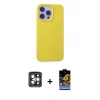 MARSİLYAN™- iPhone 15 Pro Max Kılıf Ahenk Serisi - Siyah Buffer Hayalet Cam Ekran Koruyucu + PVD Metal Kamera Lens - GI