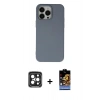 MARSİLYAN™- iPhone 15 Pro Max Kılıf Ahenk Serisi - Siyah Buffer Hayalet Cam Ekran Koruyucu + PVD Metal Kamera Lens - SH