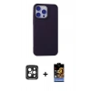MARSİLYAN™- iPhone 15 Pro Max Kılıf Ahenk Serisi - Siyah Buffer Hayalet Cam Ekran Koruyucu + PVD Metal Kamera Lens - SH