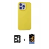 MARSİLYAN™- iPhone 15 Pro Max Kılıf Ahenk Serisi - Siyah Buffer Hayalet Cam Ekran Koruyucu + PVD Metal Kamera Lens - SH