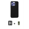 MARSİLYAN™- iPhone 15 Pro Max Kılıf Ahenk Serisi - Siyah Joko Magic 5D Hayalet Cam + Siyah PVD Metal Kamera Lens