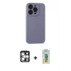 MARSİLYAN™- iPhone 15 Pro Max Kılıf Ahenk Serisi - Siyah Polymer Nano Ekran Koruyucu + PVD Metal Kamera Lens - GS