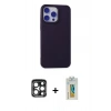MARSİLYAN™- iPhone 15 Pro Max Kılıf Ahenk Serisi - Siyah Polymer Nano Ekran Koruyucu + Lacivert PVD Metal Kamera Lens