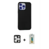 MARSİLYAN™- iPhone 15 Pro Max Kılıf Ahenk Serisi - Siyah Polymer Nano Ekran Koruyucu + PVD Metal Kamera Lens - GS