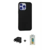 MARSİLYAN™- iPhone 15 Pro Max Kılıf Ahenk Serisi - Siyah Polymer Nano Ekran Koruyucu + Raze Metal Kamera Lens - SH