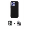 MARSİLYAN™- iPhone 15 Pro Max Kılıf Ahenk Serisi - Siyah Vanessa Magic Hayalet Cam + PVD Metal Kamera Lens - LT