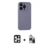 MARSİLYAN™- iPhone 15 Pro Max Kılıf Ahenk Serisi - Siyah Vanessa Magic Hayalet Cam + PVD Metal Kamera Lens - LT