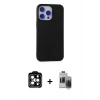 MARSİLYAN™- iPhone 15 Pro Max Kılıf Ahenk Serisi - Siyah Vanessa Magic Hayalet Cam + PVD Metal Kamera Lens - TU