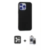 MARSİLYAN™- iPhone 15 Pro Max Kılıf Ahenk Serisi - Siyah Vanessa Magic Hayalet Cam + PVD Metal Kamera Lens - GI