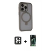 MARSİLYAN™- iPhone 15 Pro Max Kılıf Ahenk Yansıma Özel Seri - Şeffaf 360 Full Body Arka Koruyucu + PVD Metal Kamera Lens - GI