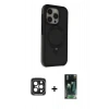 MARSİLYAN™- iPhone 15 Pro Max Kılıf Ahenk Yansıma Özel Seri - Şeffaf 360 Full Body Arka Koruyucu + PVD Metal Kamera Lens - SH