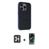 MARSİLYAN™- iPhone 15 Pro Max Kılıf Ahenk Yansıma Özel Seri - Şeffaf 360 Full Body Arka Koruyucu + PVD Metal Kamera Lens - SH