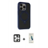 MARSİLYAN™- iPhone 15 Pro Max Kılıf Ahenk Yansıma Özel Seri - Şeffaf Pasifik Cam Ekran Koruyucu + PVD Metal Kamera Lens - GS