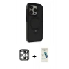 MARSİLYAN™- iPhone 15 Pro Max Kılıf Ahenk Yansıma Özel Seri - Şeffaf Pasifik Cam Ekran Koruyucu + PVD Metal Kamera Lens - GS