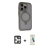 MARSİLYAN™- iPhone 15 Pro Max Kılıf Ahenk Yansıma Özel Seri - Şeffaf Pasifik Cam Ekran Koruyucu + PVD Metal Kamera Lens - GS