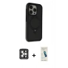 MARSİLYAN™- iPhone 15 Pro Max Kılıf Ahenk Yansıma Özel Seri - Şeffaf Pasifik Cam Ekran Koruyucu + PVD Metal Kamera Lens - GI