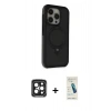 MARSİLYAN™- iPhone 15 Pro Max Kılıf Ahenk Yansıma Özel Seri - Şeffaf Pasifik Cam Ekran Koruyucu + PVD Metal Kamera Lens - SH