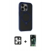 MARSİLYAN™- iPhone 15 Pro Max Kılıf Ahenk Yansıma Özel Seri - Siyah 360 Mat Full Body Arka Koruyucu + Gümüş PVD Metal Kamera Lens