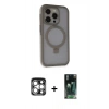 MARSİLYAN™- iPhone 15 Pro Max Kılıf Ahenk Yansıma Özel Seri - Siyah 360 Mat Full Body Arka Koruyucu + Gümüş PVD Metal Kamera Lens