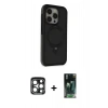 MARSİLYAN™- iPhone 15 Pro Max Kılıf Ahenk Yansıma Özel Seri - Siyah 360 Mat Full Body Arka Koruyucu + PVD Metal Kamera Lens - LT