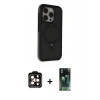 MARSİLYAN™- iPhone 15 Pro Max Kılıf Ahenk Yansıma Özel Seri - Siyah 360 Mat Full Body Arka Koruyucu + PVD Metal Kamera Lens - TU
