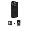 MARSİLYAN™- iPhone 15 Pro Max Kılıf Ahenk Yansıma Özel Seri - Siyah 360 Mat Full Body Arka Koruyucu + PVD Metal Kamera Lens - GI