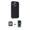 MARSİLYAN™- iPhone 15 Pro Max Kılıf Ahenk Yansıma Özel Seri - Siyah 360 Mat Full Body Arka Koruyucu + PVD Metal Kamera Lens - GI