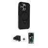 MARSİLYAN™- iPhone 15 Pro Max Kılıf Ahenk Yansıma Özel Seri - Siyah 360 Mat Full Body Arka Koruyucu + Siyah Raze Metal Kamera Lens