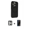 MARSİLYAN™- iPhone 15 Pro Max Kılıf Ahenk Yansıma Özel Seri - Siyah 3D Antistatik Hayalet Cam Ekran Koruyucu + PVD Metal Kamera Lens - GS