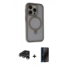 MARSİLYAN™- iPhone 15 Pro Max Kılıf Ahenk Yansıma Özel Seri - Siyah 3D Antistatik Hayalet Cam Ekran Koruyucu + Raze Metal Kamera Lens - GS
