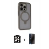MARSİLYAN™- iPhone 15 Pro Max Kılıf Ahenk Yansıma Özel Seri - Siyah 3D Antistatik Hayalet Cam Ekran Koruyucu + PVD Metal Kamera Lens - TU