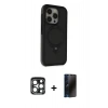 MARSİLYAN™- iPhone 15 Pro Max Kılıf Ahenk Yansıma Özel Seri - Siyah 3D Antistatik Hayalet Cam Ekran Koruyucu + PVD Metal Kamera Lens - LT