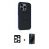 MARSİLYAN™- iPhone 15 Pro Max Kılıf Ahenk Yansıma Özel Seri - Siyah 3D Antistatik Hayalet Cam Ekran Koruyucu + PVD Metal Kamera Lens - LT