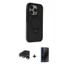 MARSİLYAN™- iPhone 15 Pro Max Kılıf Ahenk Yansıma Özel Seri - Siyah 3D Antistatik Hayalet Cam Ekran Koruyucu + Raze Metal Kamera Lens - GS