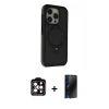 MARSİLYAN™- iPhone 15 Pro Max Kılıf Ahenk Yansıma Özel Seri - Siyah 3D Antistatik Hayalet Cam Ekran Koruyucu + PVD Metal Kamera Lens - TU
