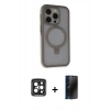 MARSİLYAN™- iPhone 15 Pro Max Kılıf Ahenk Yansıma Özel Seri - Siyah 3D Antistatik Hayalet Cam Ekran Koruyucu + Siyah PVD Metal Kamera Lens